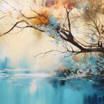 Peaceful Shoreline Sanctuary, abstract landscape art, painting background, wallpaper